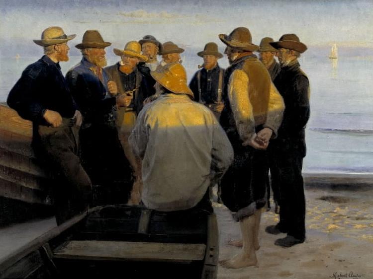 Michael Ancher Fishermen by the Sea on a Summer's Evening Sweden oil painting art